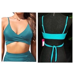 Xhilaration Women's Size S Wrap Bikini Top Teal Adjustable Straps NWT